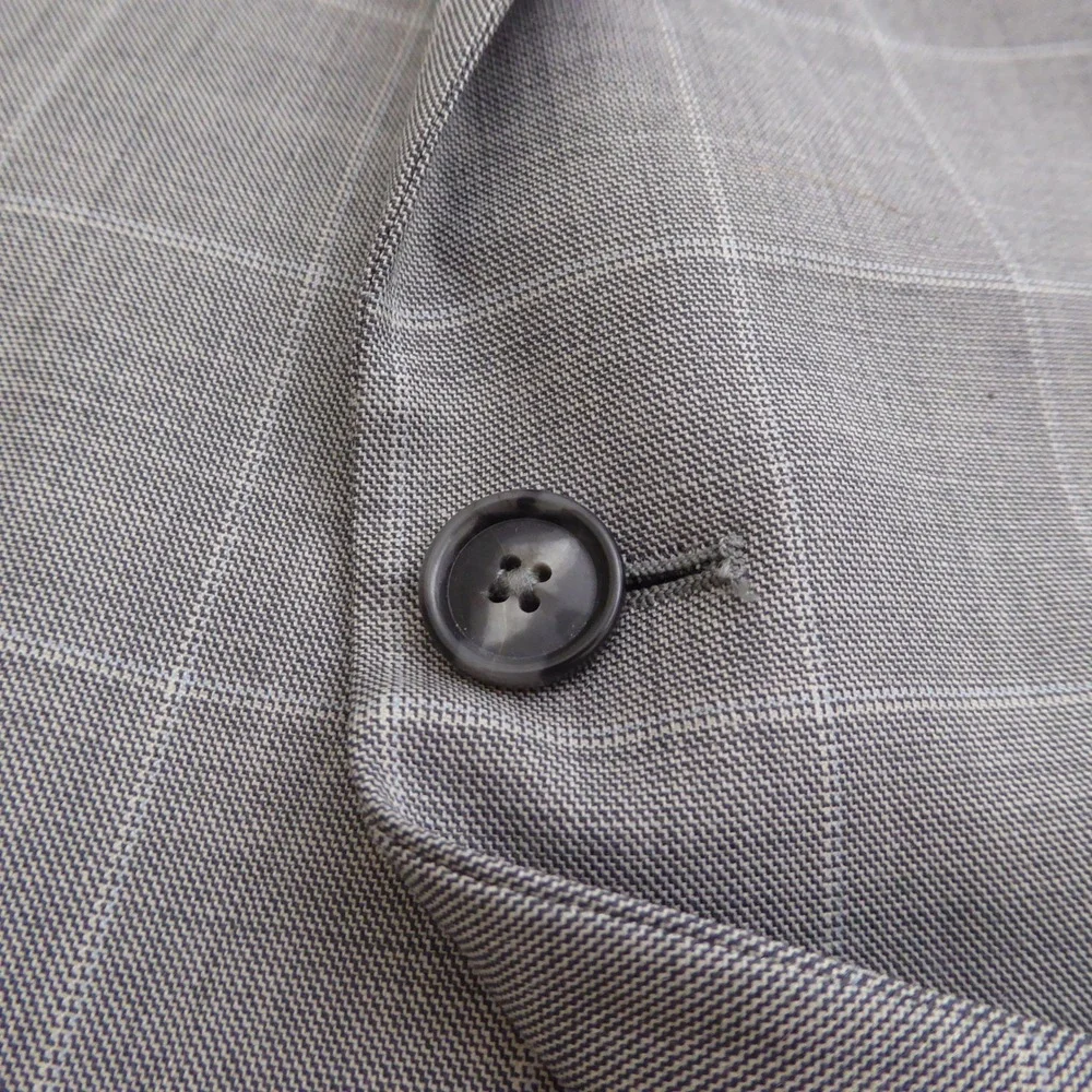 Stafford Mens Suit Jacket Blazer Gray Window Plaid Super Suit 48R Classic Fit